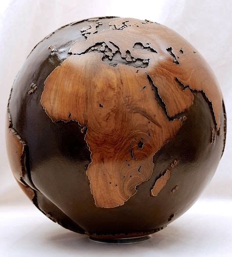 Hand Carved Wooden Globe Made From Reclaimed Teak Root Wood Resin