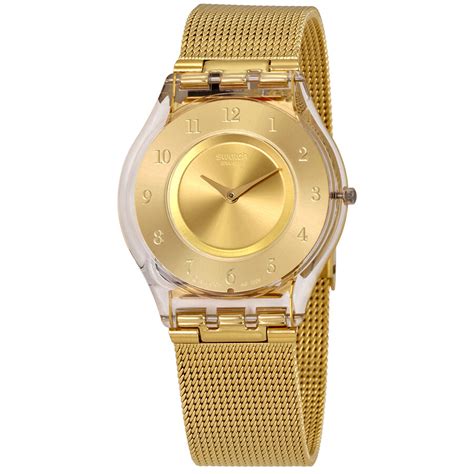 Swatch Generosity Gold Dial Ladies Mesh Watch Sfk355m Swatch Watches Jomashop