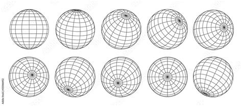 3d Globe Grid Planet Sphere And Ball Wireframe Vector Earth Globe