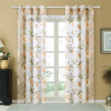 Top Finel Floral Sheer Curtains 96 Inches Long For Living