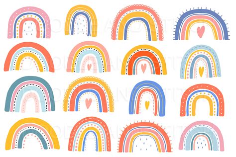 Set Of Different Colorful Rainbow Hand Drawn Vector Illustrations In 4cf