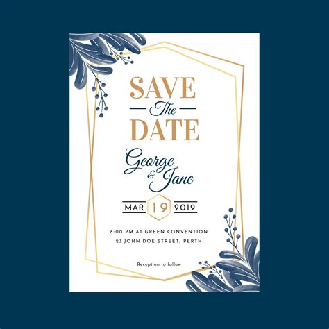 watercolor geometric floral wedding invitation template