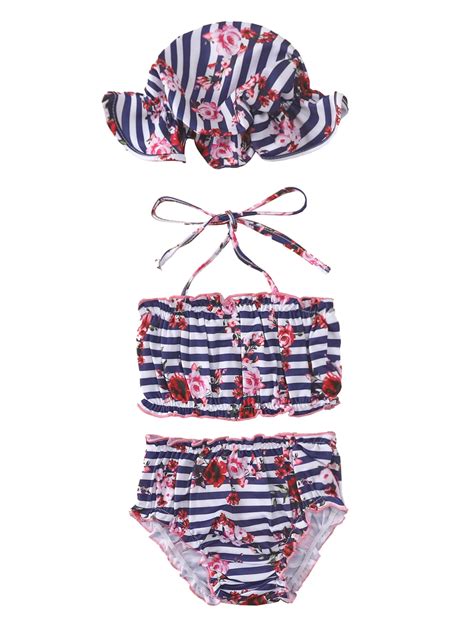 Canrulo Infant Baby Girl Bikini Swimsuit Floral Print 3 Piece Bathing