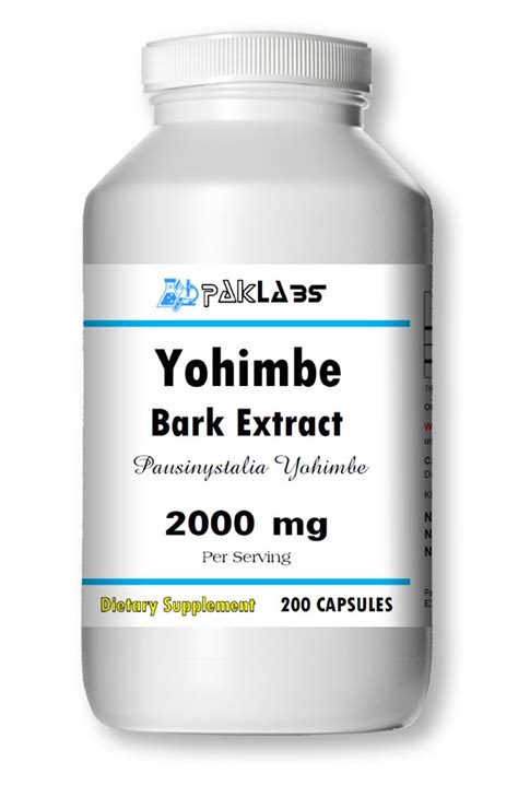 Yohimbe Bark Extract 2000mg High Potency 200 Capsules Big Bottle Pl