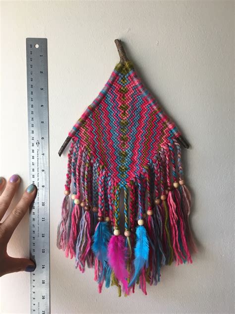 Tree Branch Weaving Blue Green Pink With Beads And Feathers Etsy