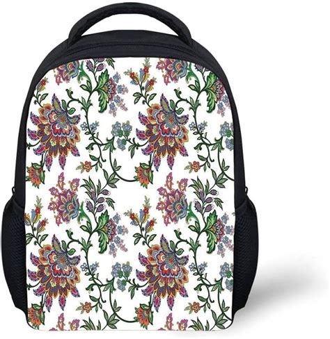 Kids School Backpack Floralvintage Style Ornamental Flower Motifs