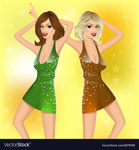 Two Gorgeous Brunette And Blond Girls Royalty Free Vector