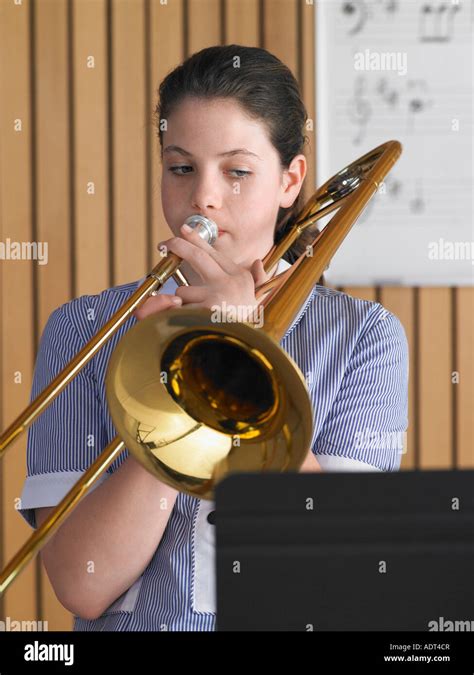 High School Girl Playing Trombone In Class Portrait Stock Photo Alamy