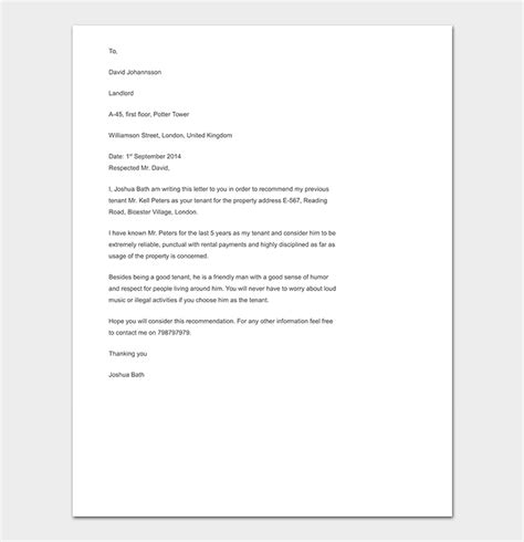 Reference Letter To Tenant