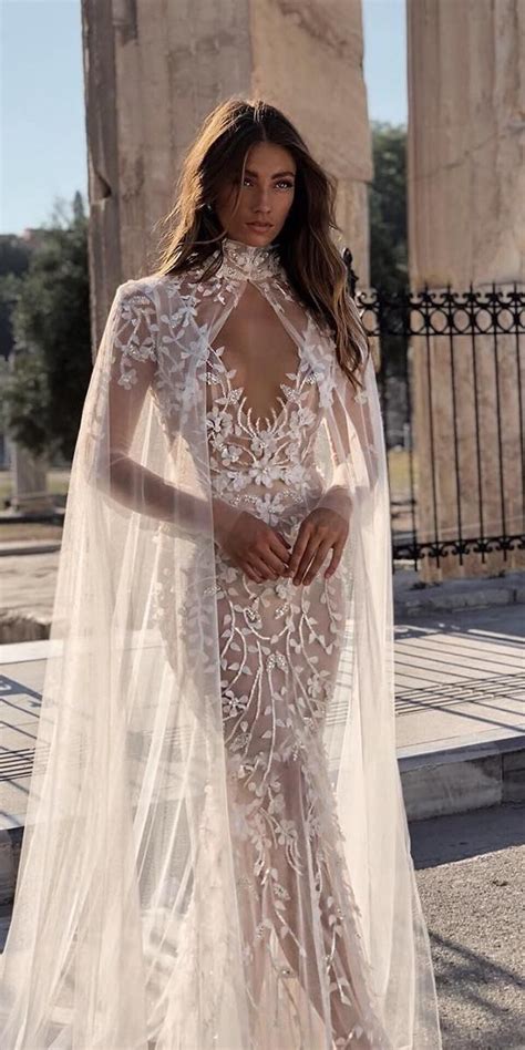Trendy Wedding Dresses Nude With Capes Floral Appliques Berta Wedding