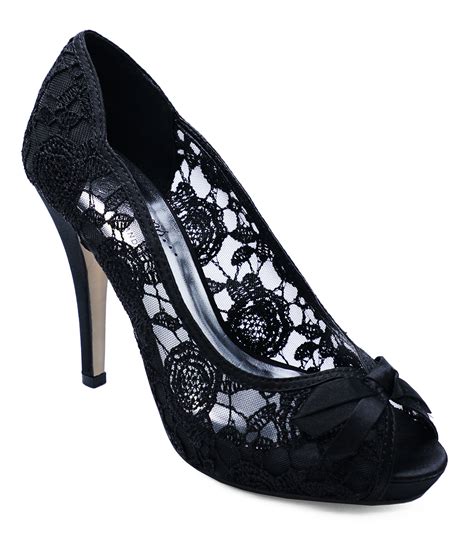 ladies black satin lace peep toe slip on wedding party evening prom shoes uk 3 8 ebay