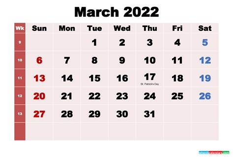 Free Printable March 2022 Calendar With Holidays As Word Pdf