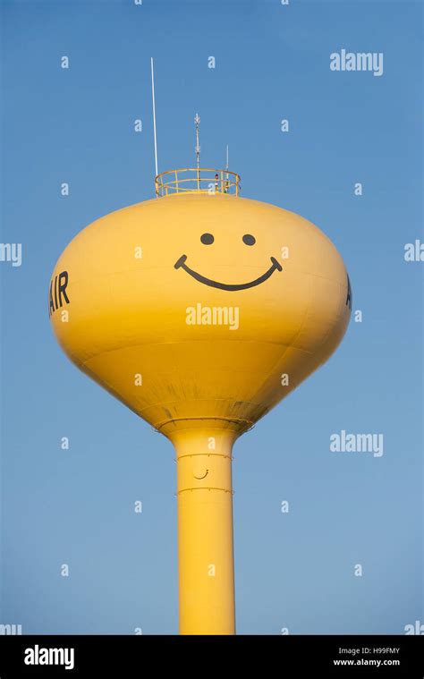 Yellow Smiley Face Water Tower At Adair Iowa Usa Stock Photo Alamy