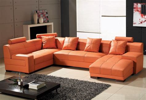 Orange Leather Sofa Set Sofa Living Room Ideas