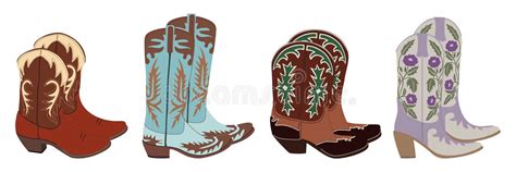 Cowgirl Boots Vector Illustration Isolated On White Vector Cowgirl