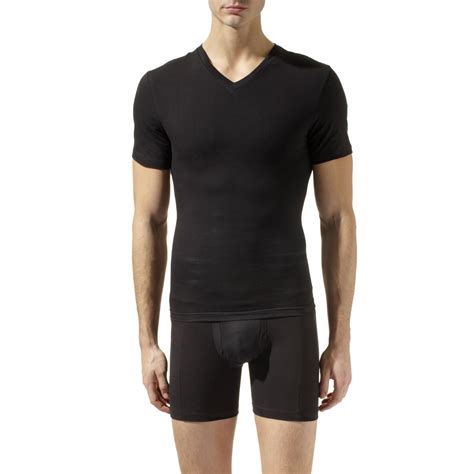 Spanx Cotton Compression V Neck Undershirt In Black For Men Lyst
