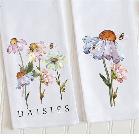 Kitchen Towels Daisys And Bumble Bees Spring Floral Dish Towel Set
