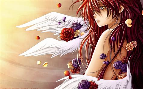 1680x1050 1680x1050 Anime Girl Wings Flowers Wind Wallpaper 