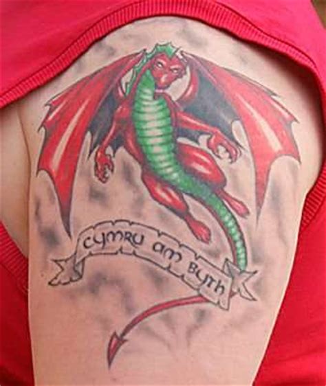 The colors used in the flag are red, green and white. Welsh dragon tattoo