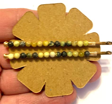 Set Of Yellow Turquoise Gemstone Beaded Bobby Pins Wire Etsy