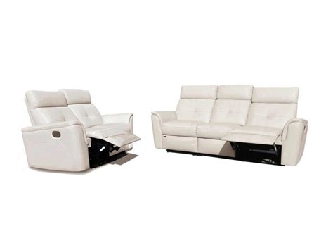 White Italian Leather Manual Recliner Sofa And Loveseat Set 2pcs