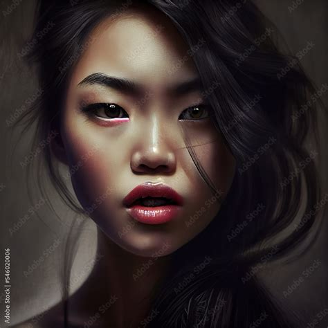Gorgeous Asian Woman Photorealistic Illustrated Portrait Generated By