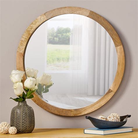 Heather Modern Round Mirror With Mango Wood Frame