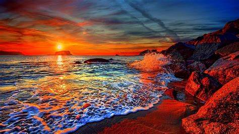 Hd Wallpaper Sea Sky Shore Horizon Coast Greece Ocean Sunset
