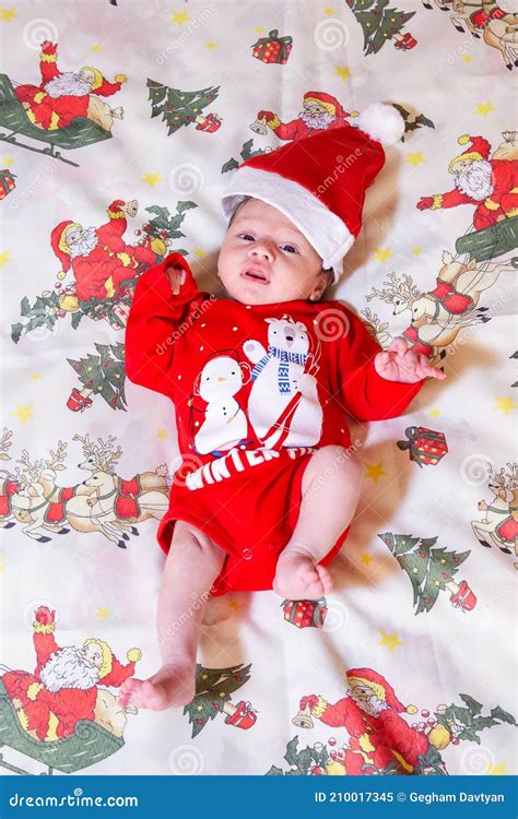 Baby Child In Santa Costume Baby Boy In Santa Claus Clothes Stock