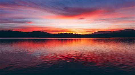 Desktop Wallpaper Lake Sunset Horizon Beautiful Hd Image Picture Background Abab85