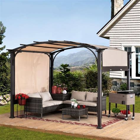 Sunjoy Sherman Oaks 10 Ft X 8 Ft Brown Steel Arched Pergola With 2