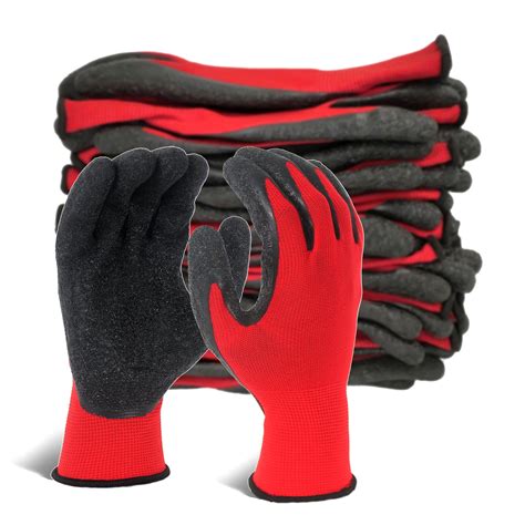 Evridwear 12 Pairs Red Latex Rubber Coated Safety Work Gloves Men Women
