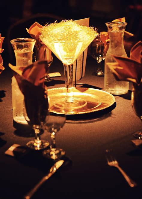 Giant Martini Glass Centerpiece Gold Vase Filament And A Flame Less Candle Light No Flower