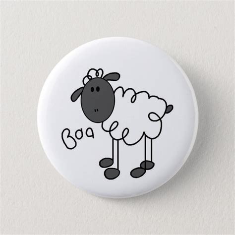 Stick Figure Sheep Pinback Button