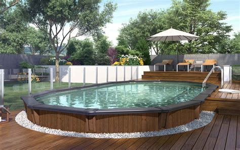 Aqua Wood Oval Semi Inground Wood Pool Pool Patio Designs Semi
