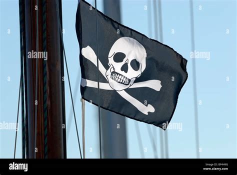 Pirate Flag Jolly Roger Black Flag With Skull And Crossbones Stock