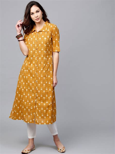Buy Aks Women Mustard Yellow Printed A Line Kurta Apparel For Women From Aks At Rs 649