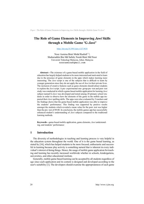 Pdf The Role Of Game Elements In Improving Jawi Skills Through A