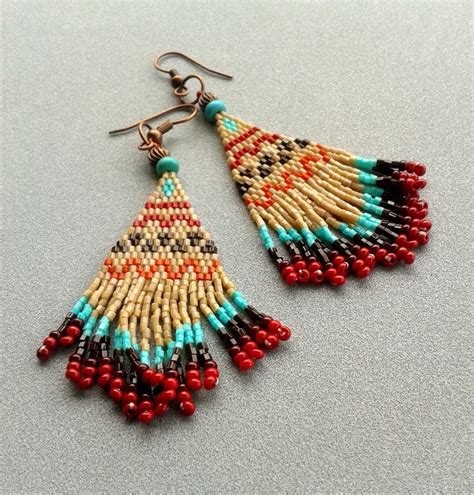 Brick Stitch Beaded Earrings Handmade Jewelry Native American Tepee