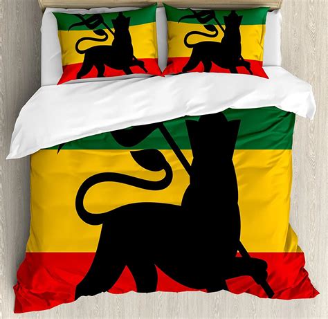 Rasta Duvet Cover Set Rastafarian Flag With Judah Lion On Reggae Music Inspired Decor Image