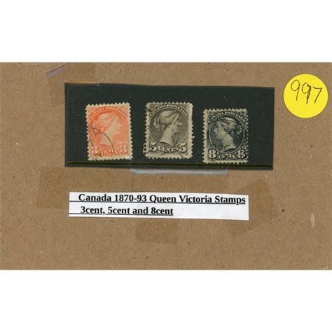 Canada 1870 93 Queen Victoria Stamps 3 5 And 8 Cent