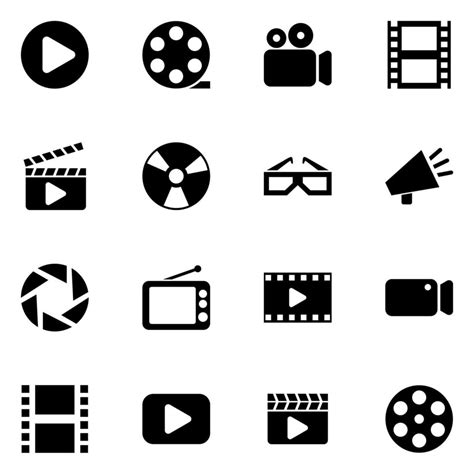 Black Movie Icon Pack With A White Background 4879654 Vector Art At