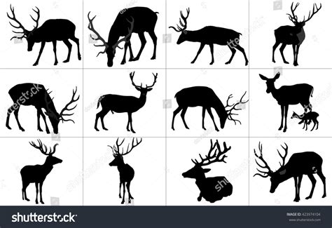 Set Deers Vector Silhouette Illustration Isolated Stock Vector Royalty