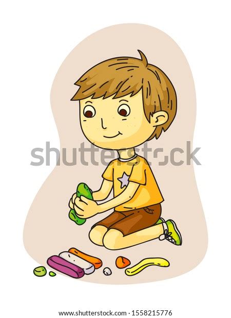 Cartoon Cute Smiling Little Preschooler Boy เวกเตอร์สต็อก ปลอดค่า