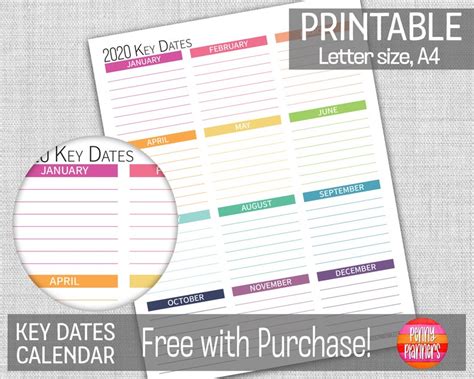 2020 Yearly Calendar 85x11 A4 Printable Color Block Etsy