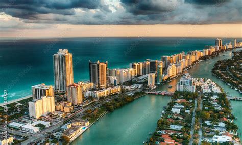 Aerial View Of Miami Beach Skyline Florida Stock Photo Adobe Stock