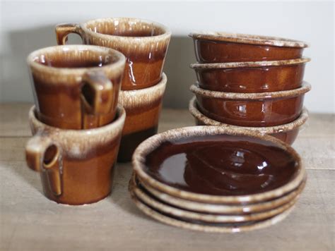 Vintage Hull Brown Drip Dishes Etsy