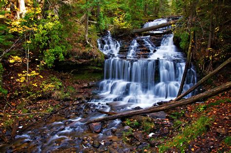 Autumn Waterfall Cascade Trees Nature Wallpapers Hd Desktop And