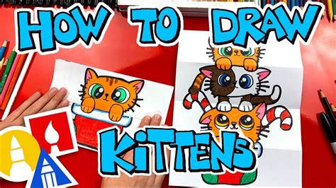 How To Draw A Christmas Kitten Stack Folding Surprise Art For Kids