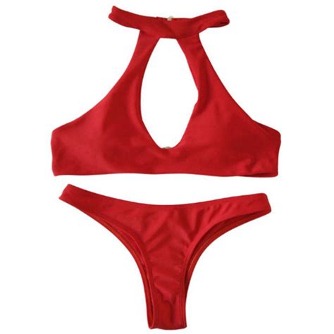 Buy Women Plus Size Sexy Two Piece Bikini Set Halter Neck Hollow Out